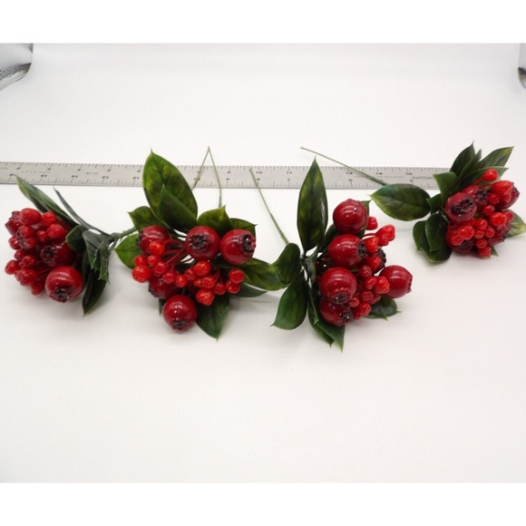 Mixed Lot Red Faux Berries on Floral Picks Holiday Winter Craft Decor - Picture 6 of 6